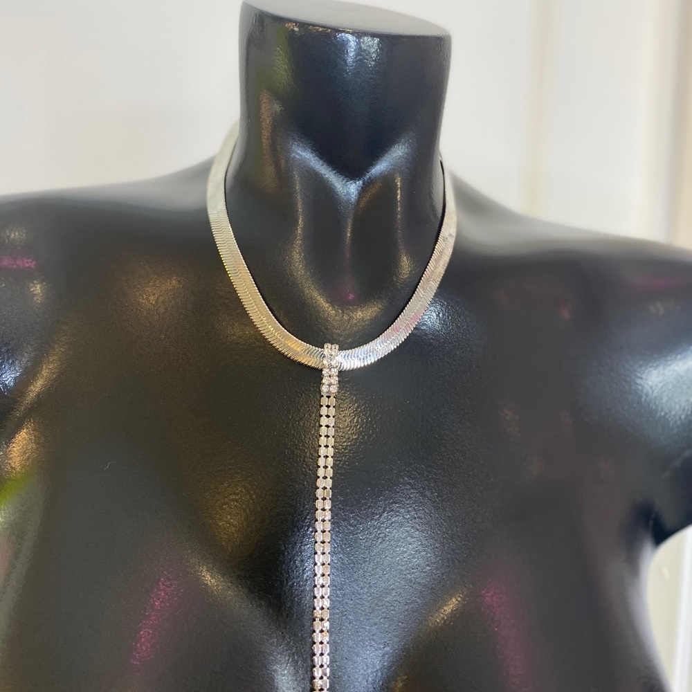 Silver Chain Rhinestone Y Necklace